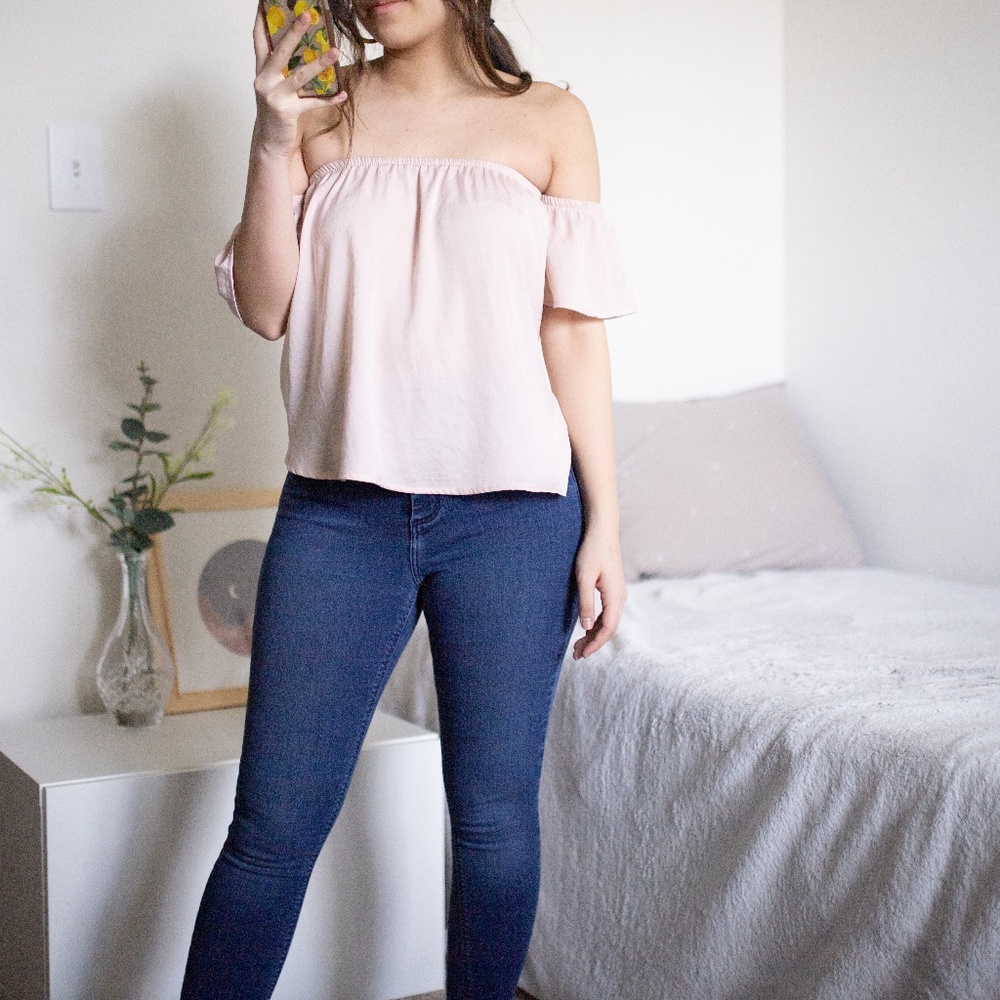 Baby Pink Off the Shoulder Flowy Top